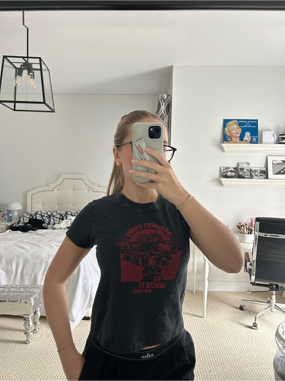 Black Graphic Crop Tee with Red Print Brandy Melville